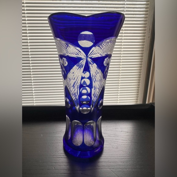 Vintage Caesar Bohemiae Hand-Cut Cobalt Blue Crystal Vase